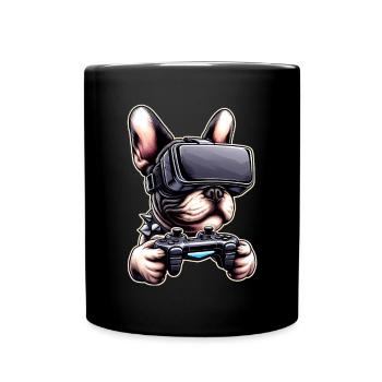 Hunde, Französische Bulldogge Videospiel VR-Brille - Tasse einfarbig - Schwarz - Vorne