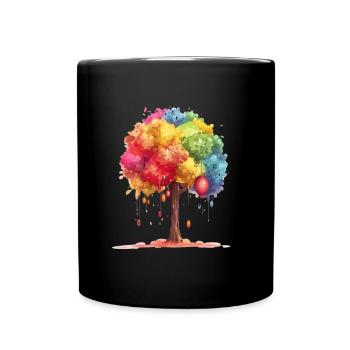Farbenfroher Baum Mit Bunten Tropfen - Tasse einfarbig - Schwarz - Vorne