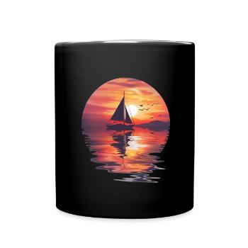 Sailboat at sunset by the sea - Full Colour Mug - black - Front