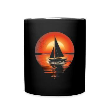 Sunset Sailboat and Birds - Full Colour Mug - black - Front