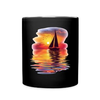 Sailboat at sunset by the sea - Full Colour Mug - black - Front