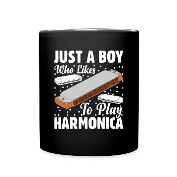 Just A Boy Who Likes To Play Harmonica - Harmonica - Full Colour Mug - black - Front