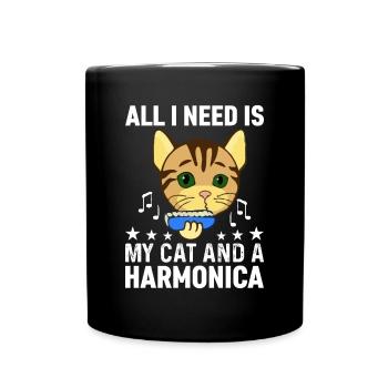 All I Need Is My Cat And A Harmonica Musician And - Full Colour Mug - black - Front