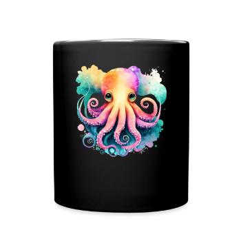Underwater World Baby Octopus Fish in Watercolor - Tasse einfarbig - Schwarz - Vorne