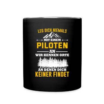 Airplane Tshirt Men's Helicopter Pilot Airplane - Full Colour Mug - black - Front