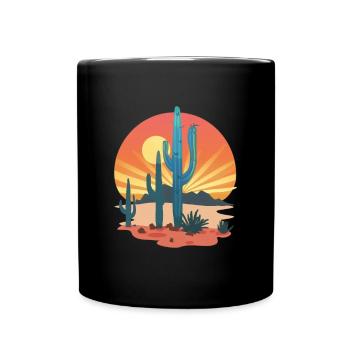 Sunset Cactus Desert Landscape - Full Colour Mug - black - Front