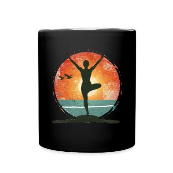 Yoga Sonnenaufgang Silhouette Balance - Tasse einfarbig - Schwarz - Vorne