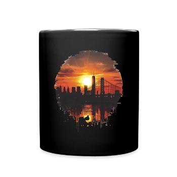 Sonnenuntergang Panorama Mit Skyline - Tasse einfarbig - Schwarz - Vorne