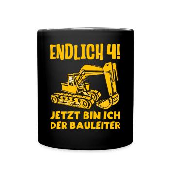 Endlich 4 Jetzt bin ich der Bauleiter 4 Jahre alt - Tasse einfarbig - Schwarz - Vorne
