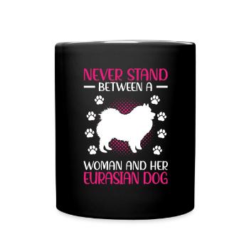 Frau und ihr Eurasier Eurasian Spitz - Tasse einfarbig - Schwarz - Vorne