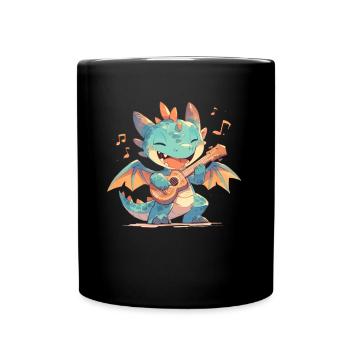 Drache Ukulele Kawaii Drache Kinder - Tasse einfarbig - Schwarz - Vorne