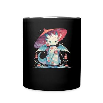 Dragon Geisha Japanese Kawaii Dragon - Full Colour Mug - black - Front