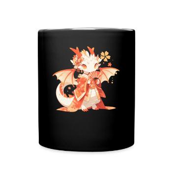 Drache Geisha Japanisch Kawaii - Tasse einfarbig - Schwarz - Vorne