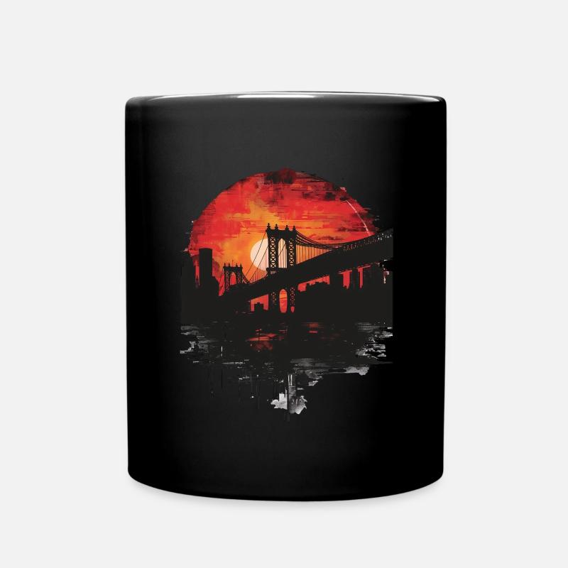 Coucher de soleil Paysage du pont de Brooklyn - Mug uni - noir