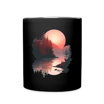 Sunset Reflection Forest Scene - Full Colour Mug - black - Front