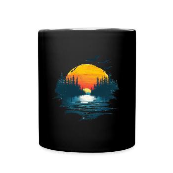 Sunset Forest And Birds Motif - Full Colour Mug - black - Front