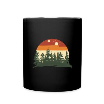 Silhouette de forêt au coucher du soleil - Mug uni - noir - Devant