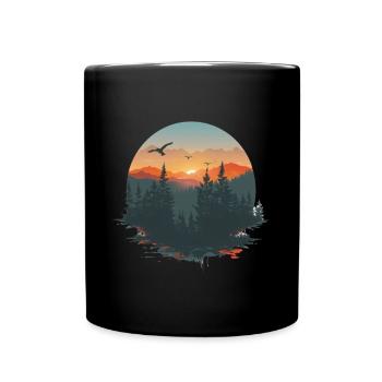 Berglandschaft Bei Sonnenuntergang Naturblick - Tasse einfarbig - Schwarz - Vorne