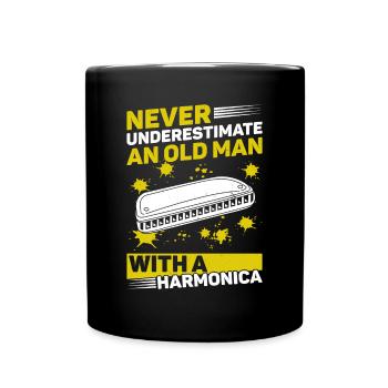 Harmonica Ne sous-estimez jamais un vieil homme avec un ha - Mug uni - noir - Devant