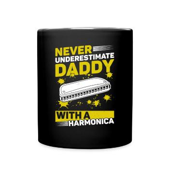 Never Underestimate Daddy With A Harmonica Musicia - Tasse einfarbig - Schwarz - Vorne