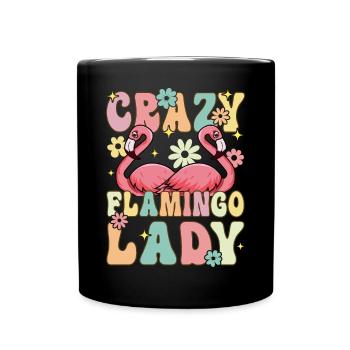 Crazy Flamingo Lady Groovy Flamingo Girl - Full Colour Mug - black - Front