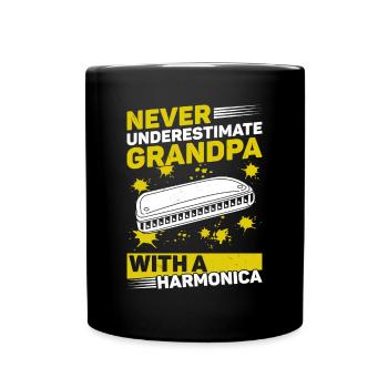 Never Underestimate Grandpa With A Harmonica Music - Full Colour Mug - black - Front