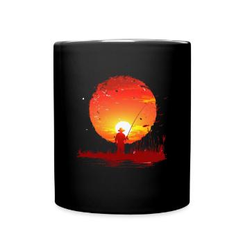 Sonnenuntergang Angeln Silhouette - Tasse einfarbig - Schwarz - Vorne