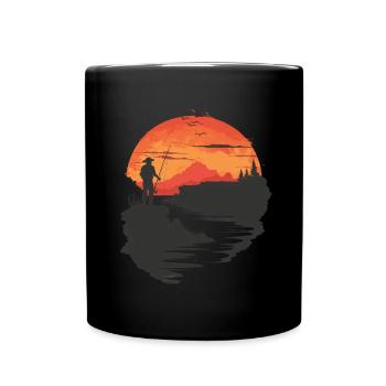 Silhouette de pêcheur au coucher du soleil - Mug uni - noir - Devant