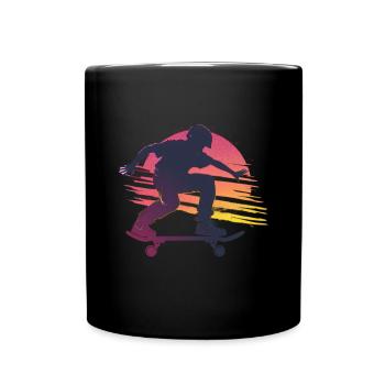 Skateboard Sonnenuntergang Silhouette - Tasse einfarbig - Schwarz - Vorne