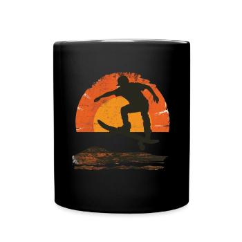 Silhouette de planche à roulettes coucher de soleil - Mug uni - noir - Devant