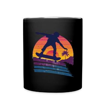 Silhouette de planche à roulettes coucher de soleil - Mug uni - noir - Devant