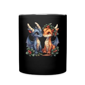 Dragon Christmas Mistletoe Cute Anime - Full Colour Mug - black - Front
