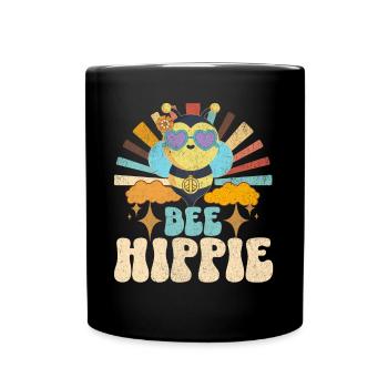 Bee Hippie Biene Peace - Full Colour Mug - black - Front