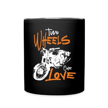 Two Wheels One Love Motorrad Biker Motorradfahrer - Tasse einfarbig - Schwarz - Vorne
