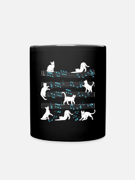 Chats jouant avec un chat de note de musique - Mug uni - noir