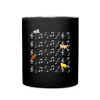 Cats playing with music note cat - Full Colour Mug - black - Front