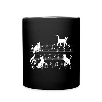 Cats playing with music note cat - Full Colour Mug - black - Front