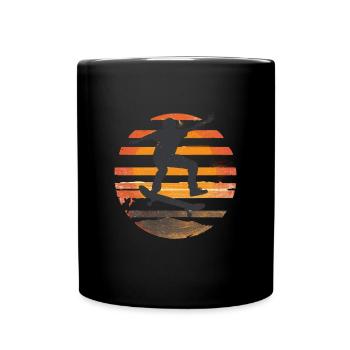 Silhouette de planche à roulettes coucher de soleil - Mug uni - noir - Devant