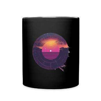 Coucher de soleil rétro et montagnes - Mug uni - noir - Devant
