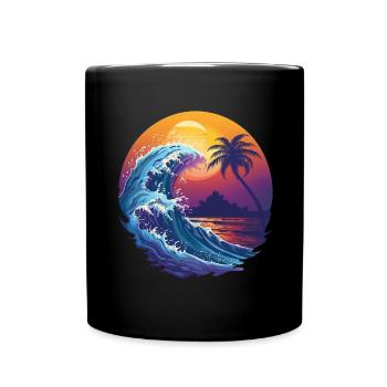 Ocean Sea Wave Sunset Background - Full Colour Mug - black - Front