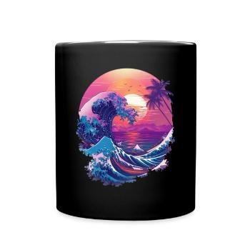 Ocean Sea Wave Sunset Background - Full Colour Mug - black - Front