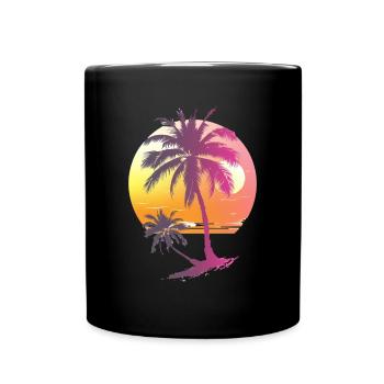 Océan Palmiers Vintage Rétro Coucher de soleil - Mug uni - noir - Devant