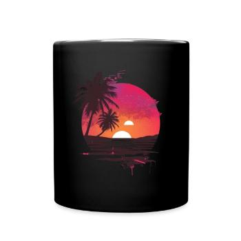 Océan Palmiers Vintage Rétro Coucher de soleil - Mug uni - noir - Devant