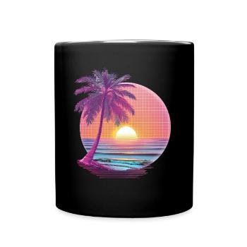 Océan Palmiers Vintage Rétro Coucher de soleil - Mug uni - noir - Devant