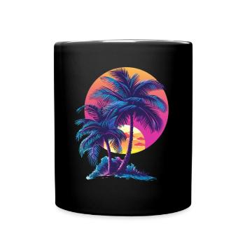 Océan Palmiers Vintage Rétro Coucher de soleil - Mug uni - noir - Devant