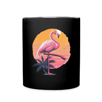 Flamingo Plamen Coucher de soleil Illustration - Mug uni - noir - Devant