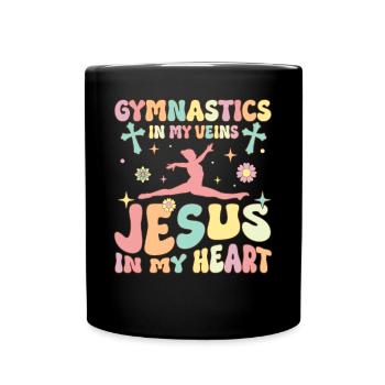 Gymnastics in Veins Jesus in My Heart Groovy T - Full Colour Mug - black - Front