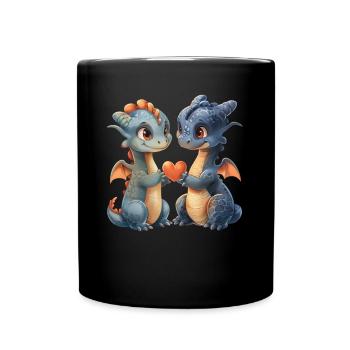 Drache Liebe Valentinstag Niedlich - Tasse einfarbig - Schwarz - Vorne