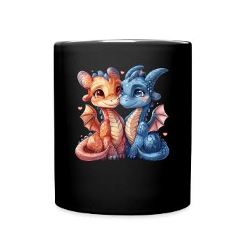 Verliebte Drachen Valentinstag Niedlich - Tasse einfarbig - Schwarz - Vorne