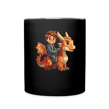 Drachenschule Kid Riding Dragon Kids - Tasse einfarbig - Schwarz - Vorne